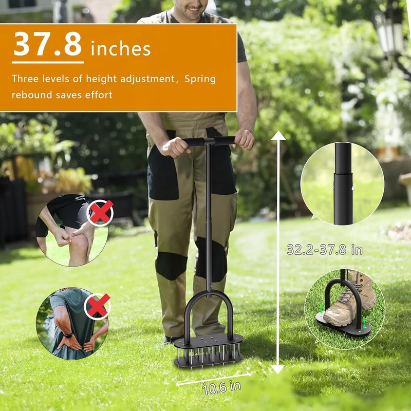SEASKY Lawn Aerator Spike Metal Manual Dethatching Lawn Aerator Tool with 15 Iron Spikes Spring-Loaded Design Grass Aerator Tools for Yard, Patio, Garden Tool (15 Nails) - Image 5
